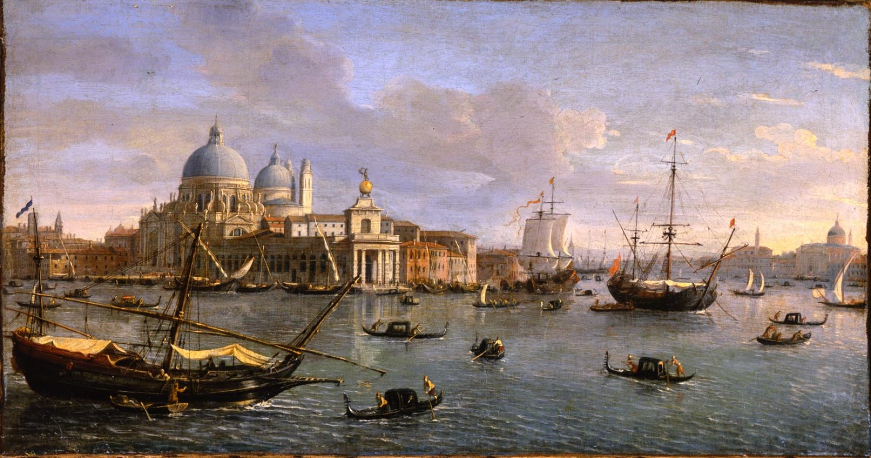 Gaspar Van Wittel, Veduta del bacino di San Marco con la punta della Dogana, olio su tela, cm.31x59